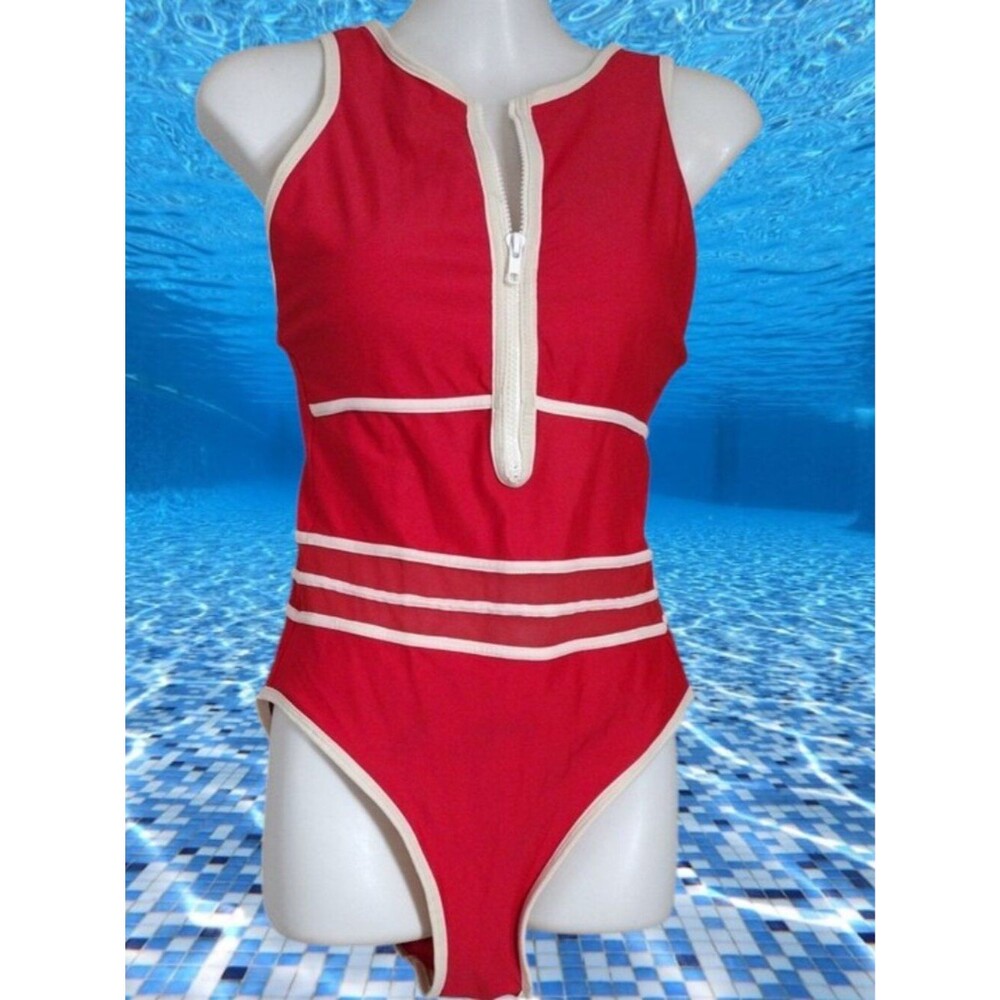 Pierre Cardin Original Vintage Red One-Piece Zip Front Swimsuit Size